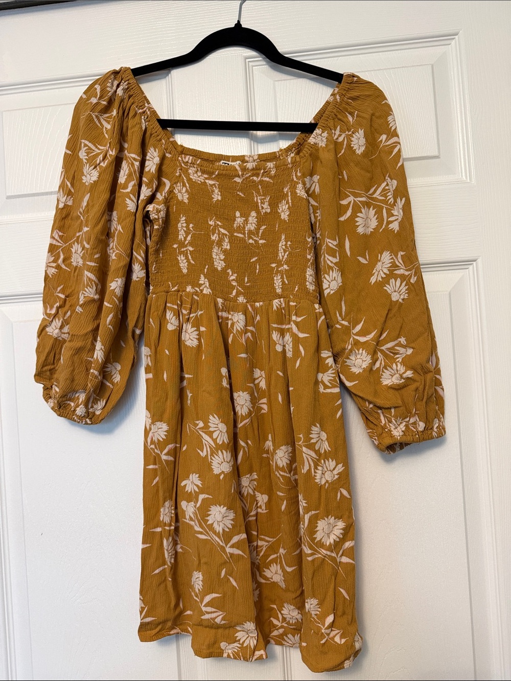 Billabong Mustard Floral Smocked Mini Dress